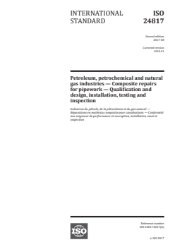 ISO 24817:2017 - Petroleum, petrochemical and natural gas industries  — Composite repairs for pipework — Qualification and design, installation, testing and inspection
Released:1/19/2018 - Page 1 preview