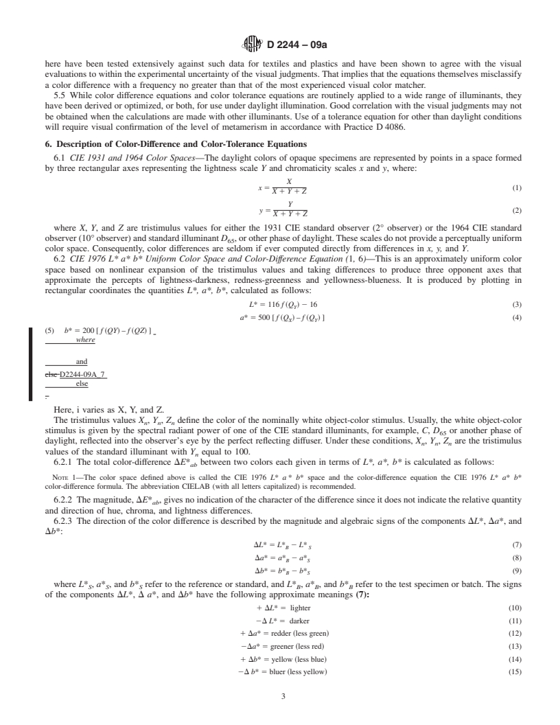 REDLINE ASTM D2244-09a - Standard Practice for Calculation of Color Tolerances and Color Differences from Instrumentally Measured Color Coordinates