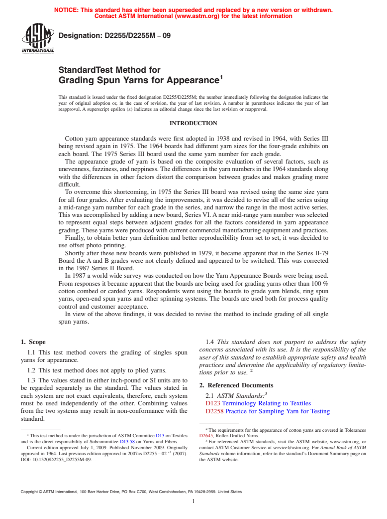 ASTM D2255/D2255M-09 - Standard Test Method for Grading Spun Yarns for Appearance