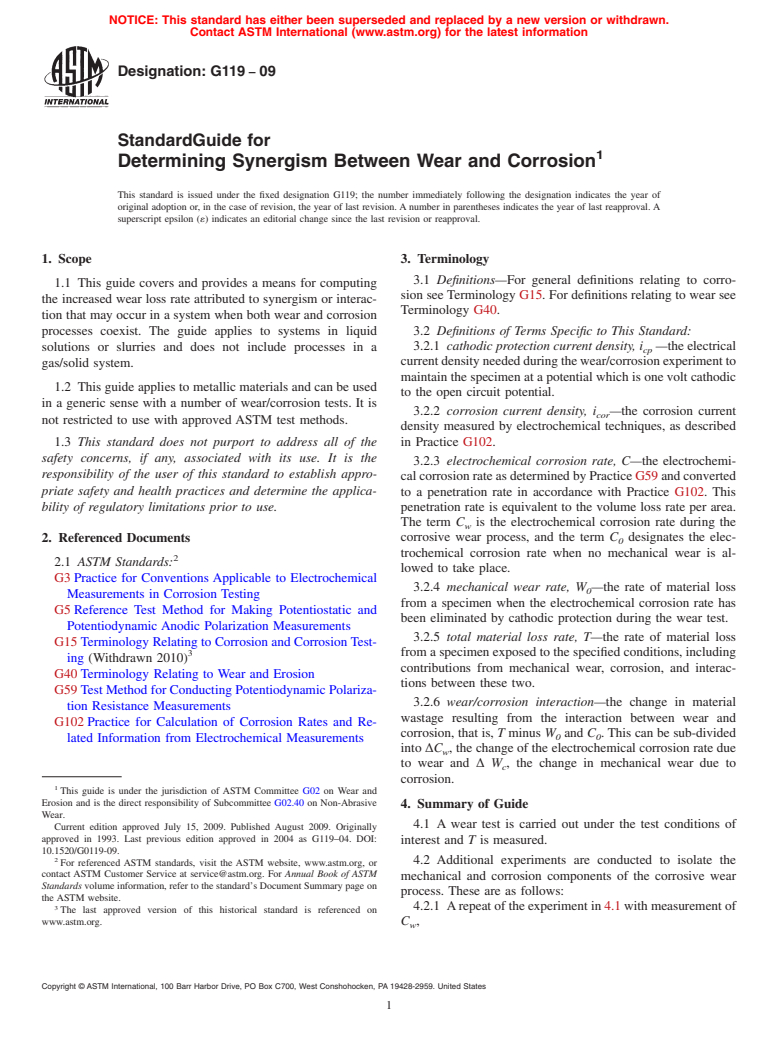 ASTM G119-09 - Standard Guide for Determining Synergism Between Wear and Corrosion