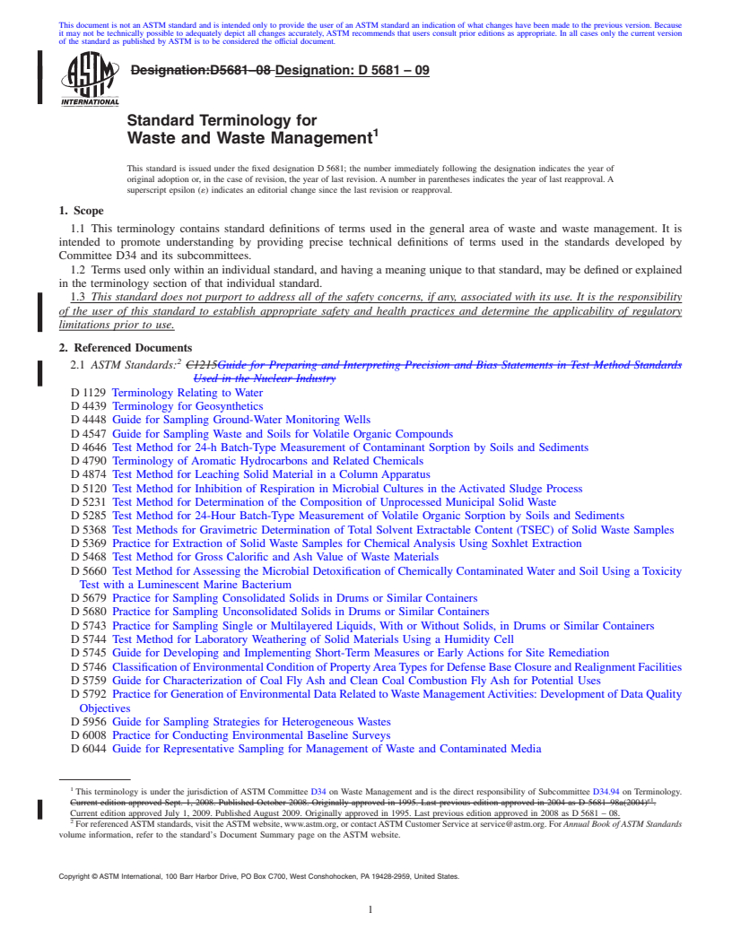 REDLINE ASTM D5681-09 - Standard Terminology for Waste and Waste Management
