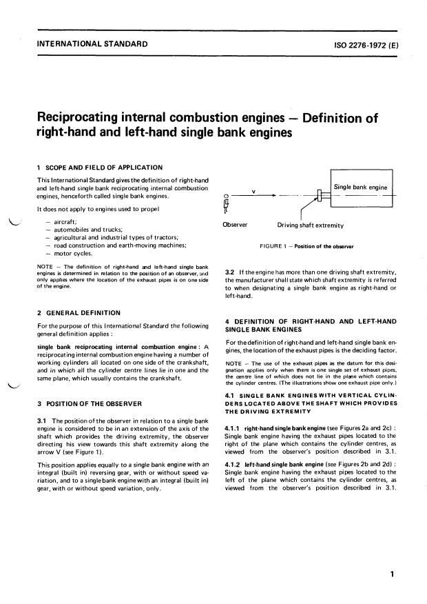 ISO 2276:1972 - Reciprocating internal combustion engines -- Definition of right-hand and left-hand single bank engines