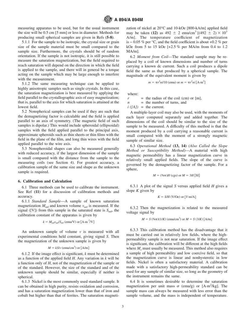 ASTM A894/A894M-00 - Standard Test Method for Saturation Magnetization or Induction of Nonmetallic Magnetic Materials