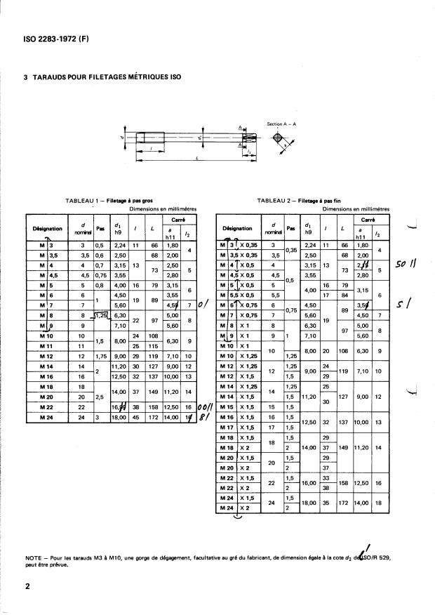 ISO 2283:1972 ISO 2283:1972 - Tarauds a machine, a queue longue, de diametre nominal 3 a 24 mm et 1/8 a 1 in - Page 4 preview