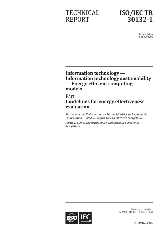 ISO/IEC TR 30132-1:2016 - Information technology -- Information technology sustainability -- Energy efficient computing models