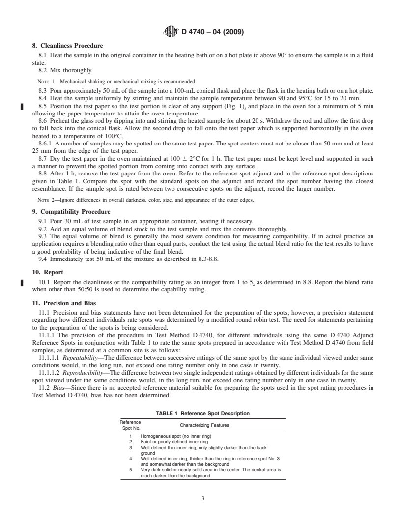 REDLINE ASTM D4740-04(2009) - Standard Test Method for Cleanliness and Compatibility of Residual Fuels by Spot Test