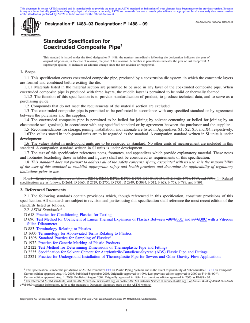 REDLINE ASTM F1488-09 - Standard Specification for Coextruded Composite Pipe