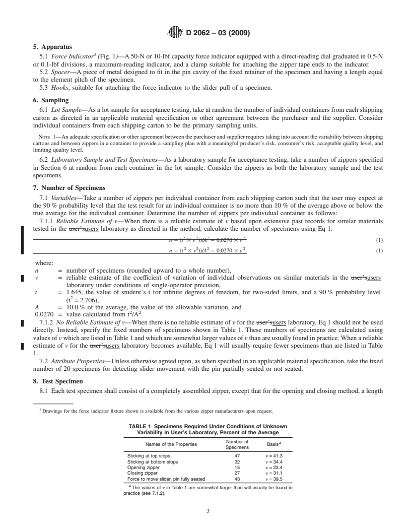 REDLINE ASTM D2062-03(2009) - Standard Test Methods for Operability of Zippers