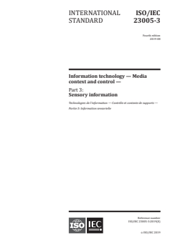 ISO/IEC 23005-3:2019 ISO/IEC 23005-3:2019 - Information technology — Media context and control — Part 3: Sensory information
Released:8/7/2019 - Page 1 preview