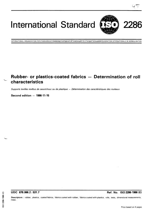 ISO 2286:1986 - Rubber- or plastics-coated fabrics -- Determination of roll characteristics