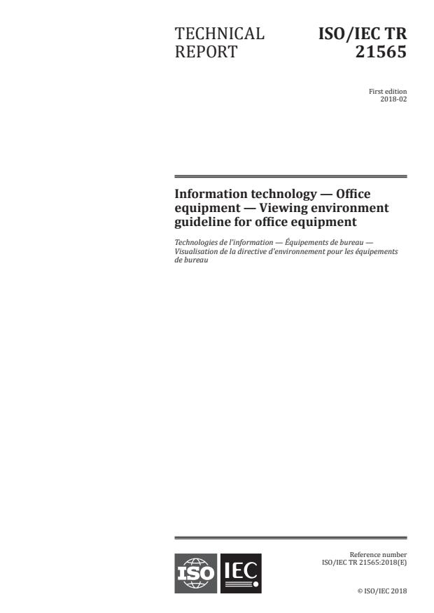 ISO/IEC TR 21565:2018 - Information technology -- Office equipment -- Viewing environment guideline for office equipment