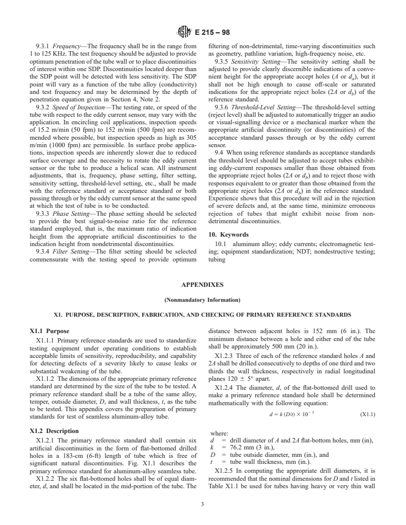 ASTM E215-98 - Standard Practice for Standardizing Equipment for Electromagnetic Examination of Seamless Aluminum-Alloy Tube