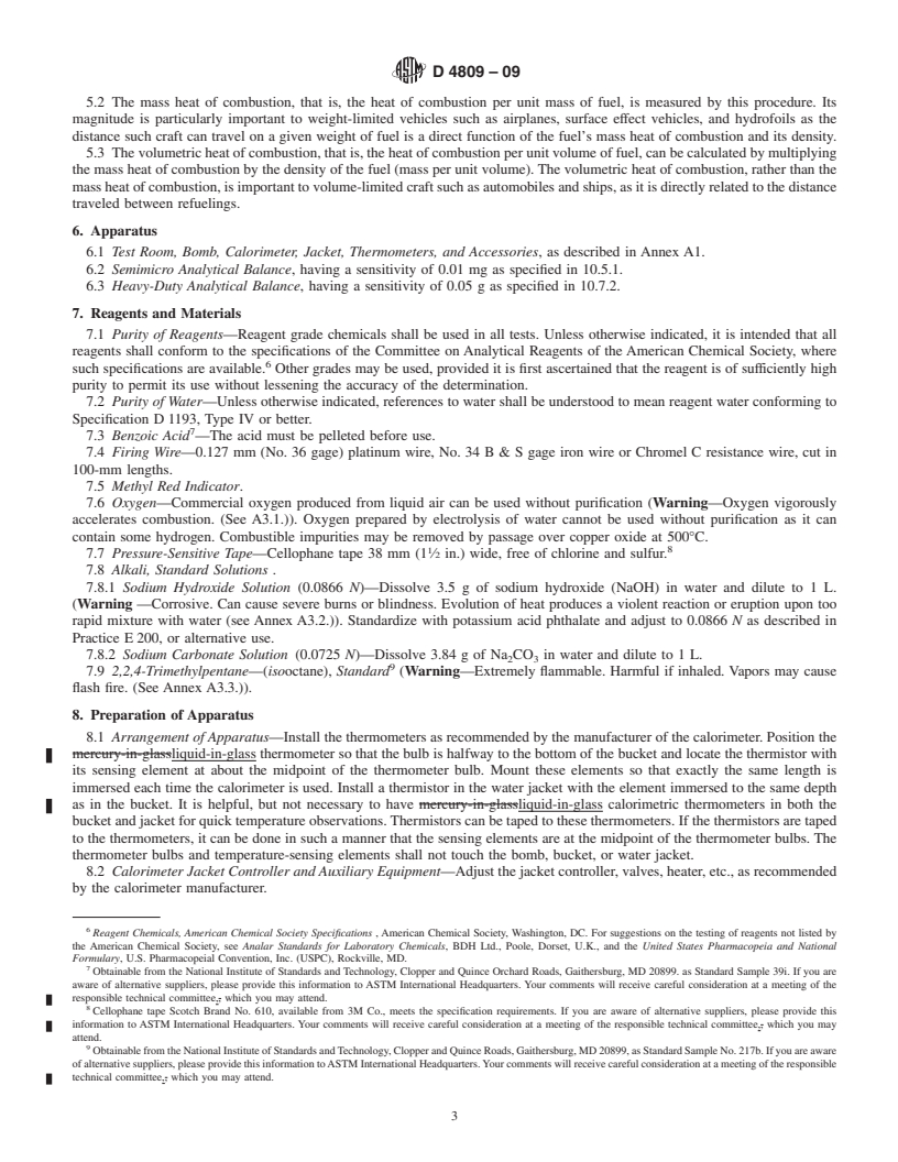 REDLINE ASTM D4809-09 - Standard Test Method for Heat of Combustion of Liquid Hydrocarbon Fuels by Bomb Calorimeter (Precision Method)