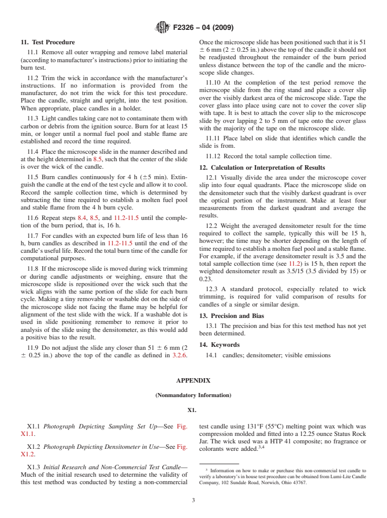 ASTM F2326-04(2009) - Standard Test Method for Collection and Analysis of Visible Emissions from Candles as They Burn