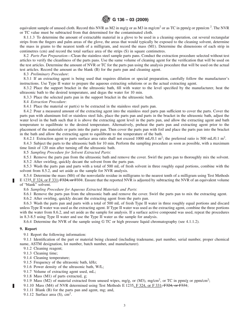 REDLINE ASTM G136-03(2009) - Standard Practice for Determination of Soluble Residual Contaminants in Materials by Ultrasonic Extraction