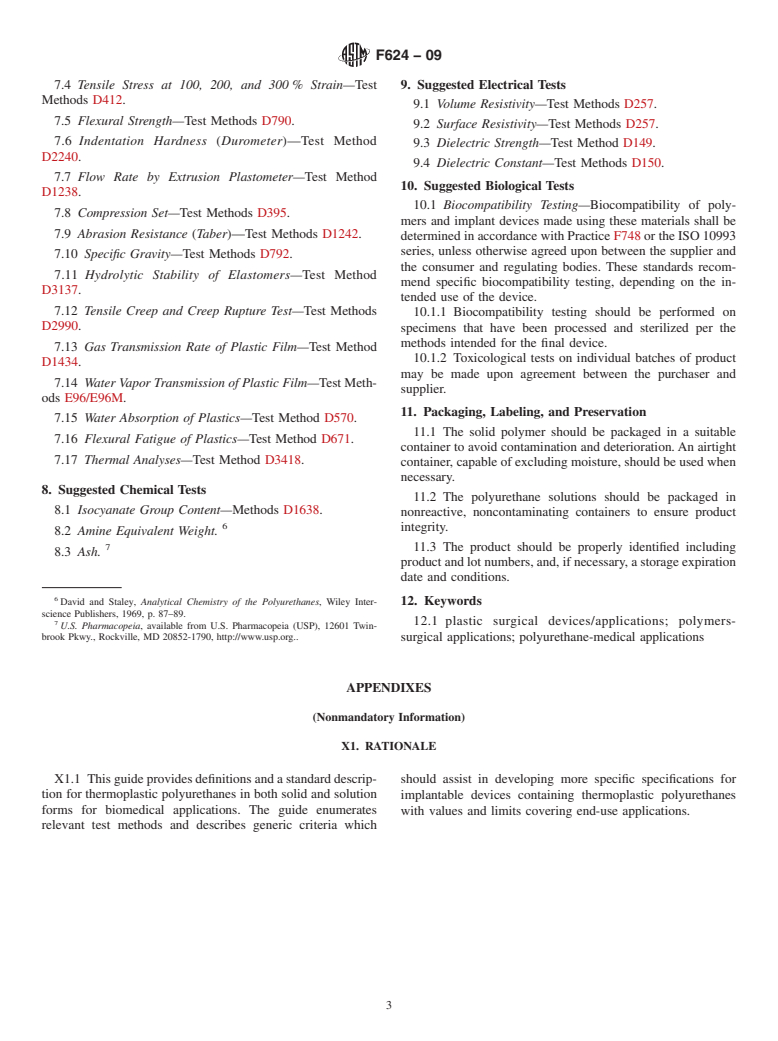 ASTM F624-09 - Standard Guide for Evaluation of Thermoplastic Polyurethane Solids and Solutions for Biomedical Applications