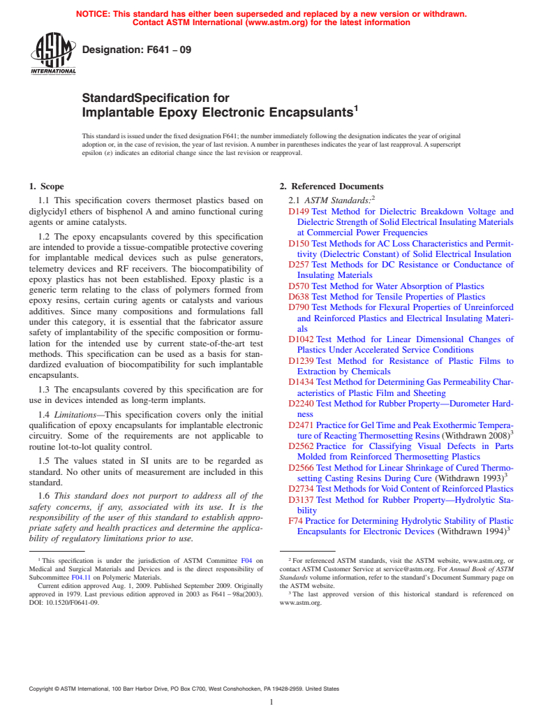 ASTM F641-09 - Standard Specification for Implantable Epoxy Electronic Encapsulants