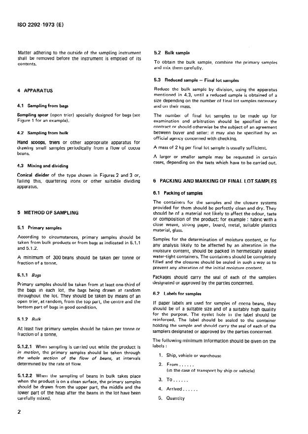 ISO 2292:1973 ISO 2292:1973 - Cocoa beans -- Sampling - Page 4 preview
