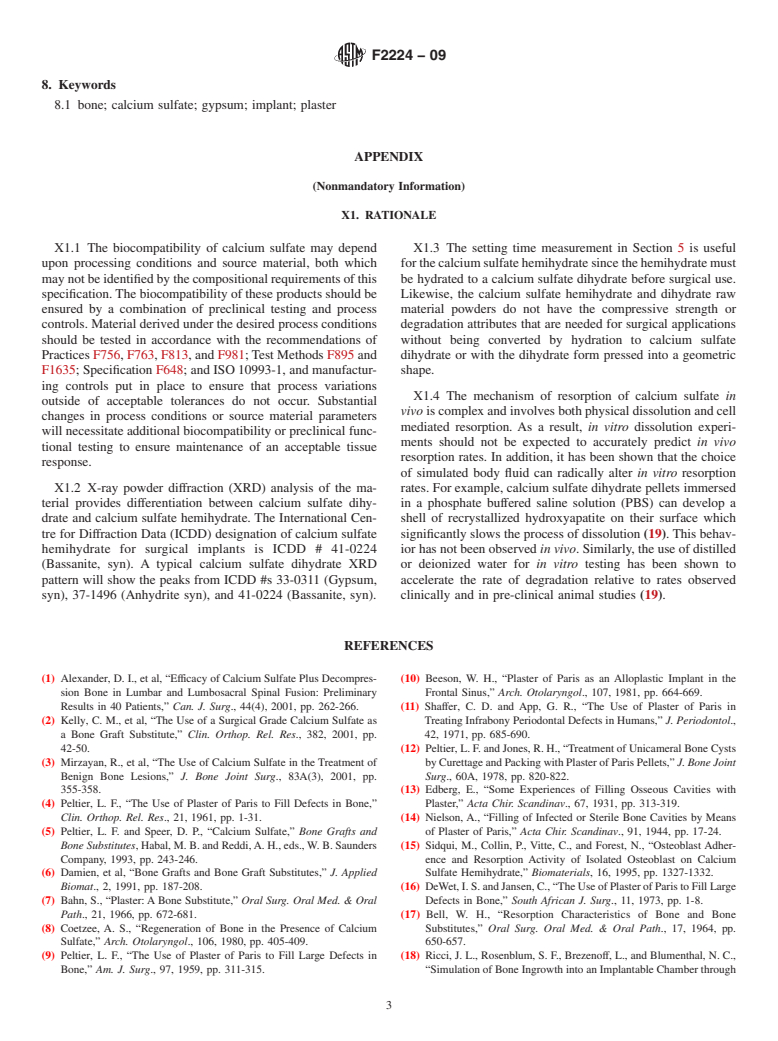 ASTM F2224-09 - Standard Specification for High Purity Calcium Sulfate Hemihydrate or Dihydrate for Surgical Implants