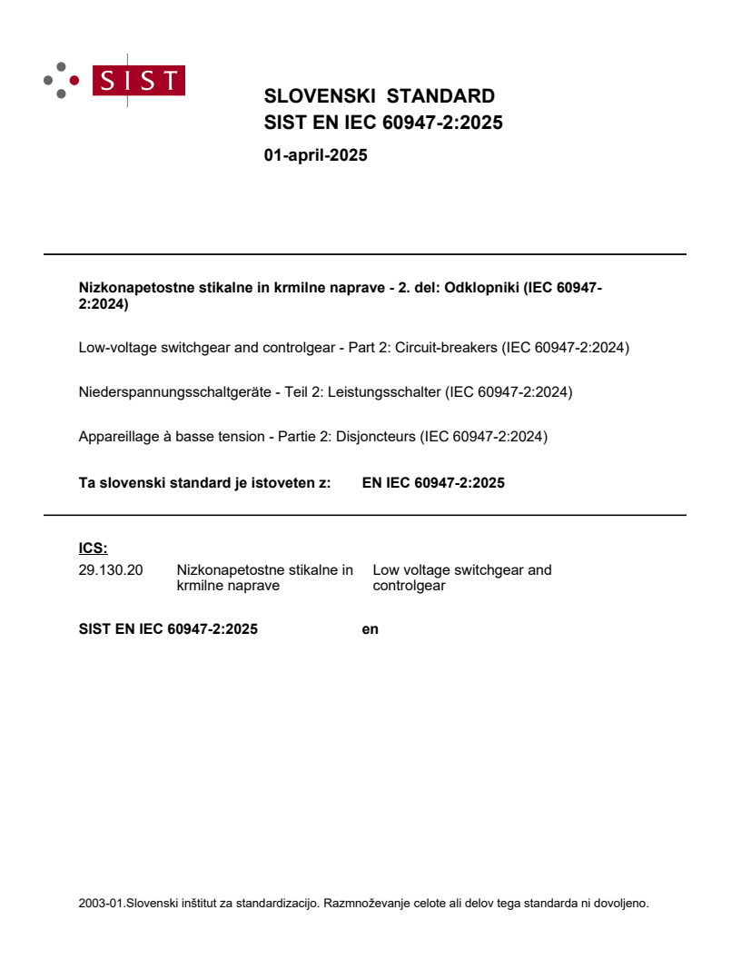 EN IEC 60947-2:2025 - BARVE