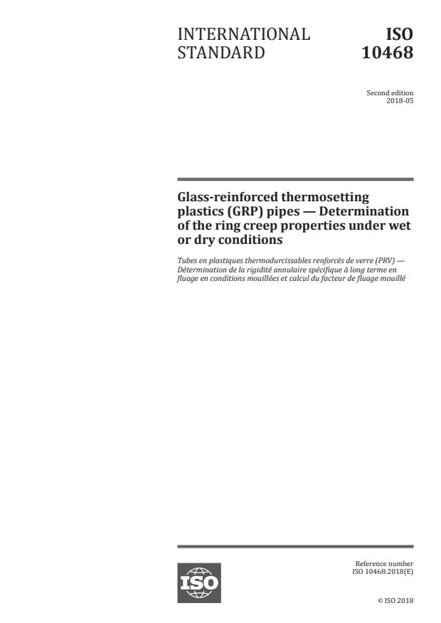 ISO 10468:2018 - Glass-reinforced thermosetting plastics (GRP) pipes -- Determination of the ring creep properties under wet or dry conditions