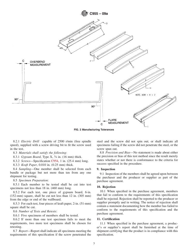 ASTM C955-09a - Standard Specification for  Load-Bearing (Transverse and Axial) Steel Studs, Runners (Tracks),  and Bracing or Bridging for Screw Application of Gypsum Panel Products and   Metal Plaster Bases