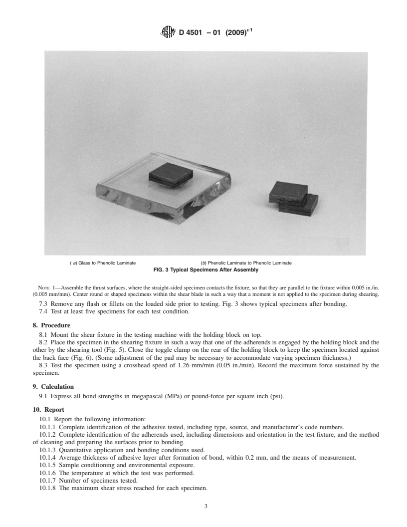 REDLINE ASTM D4501-01(2009)e1 - Standard Test Method for Shear Strength of Adhesive Bonds Between Rigid Substrates by the Block-Shear Method