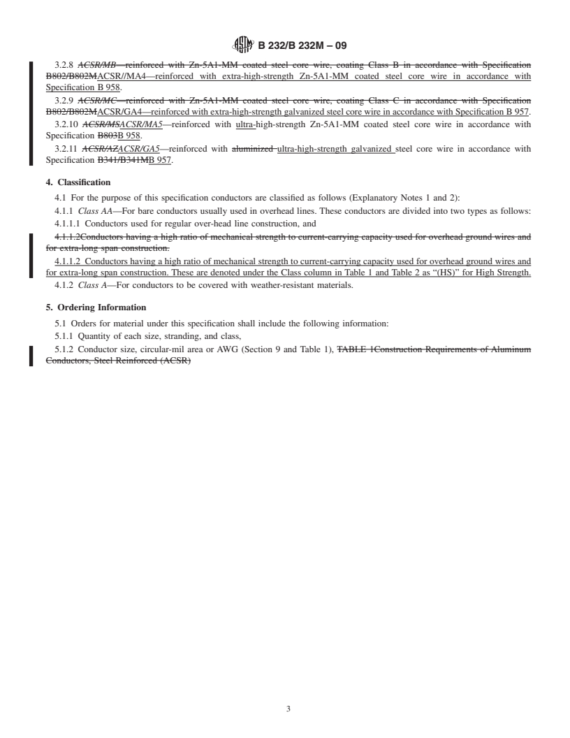 REDLINE ASTM B232/B232M-09 - Standard Specification for Concentric-Lay-Stranded Aluminum Conductors, Coated-Steel Reinforced (ACSR)