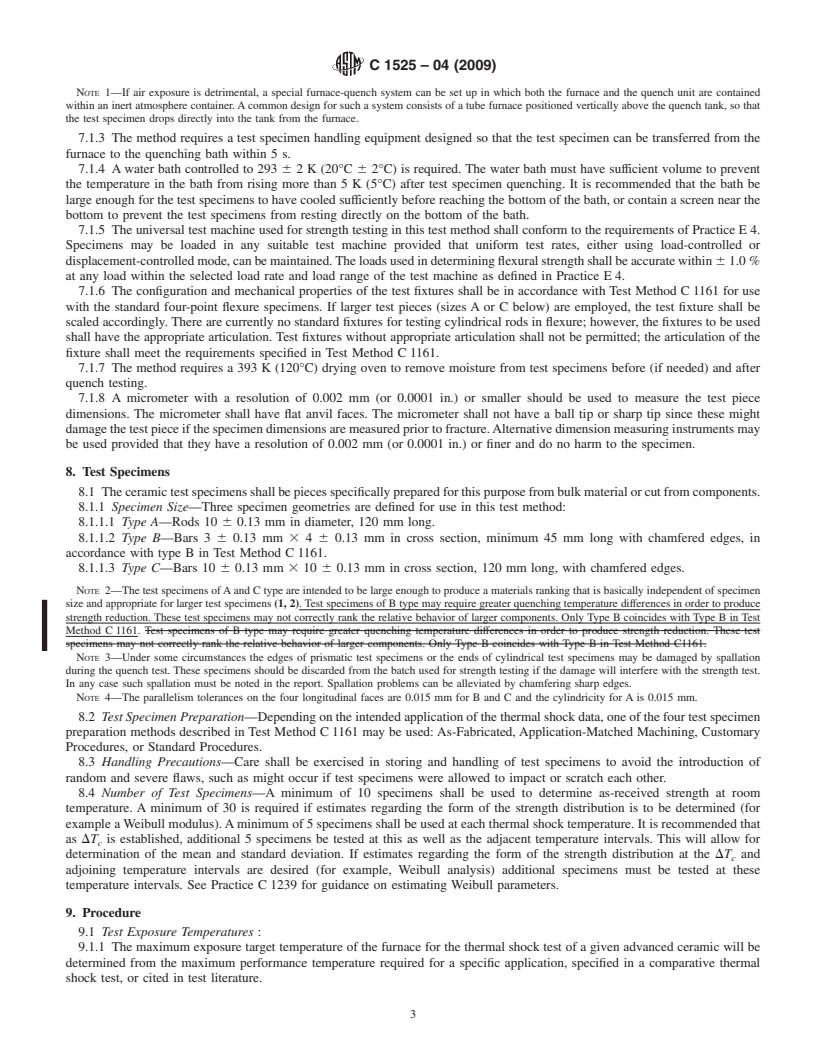 REDLINE ASTM C1525-04(2009) - Standard Test Method for Determination of Thermal Shock Resistance for Advanced Ceramics by Water Quenching