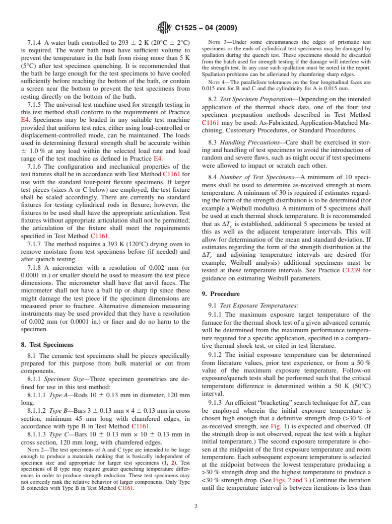 ASTM C1525-04(2009) - Standard Test Method for Determination of Thermal Shock Resistance for Advanced Ceramics by Water Quenching