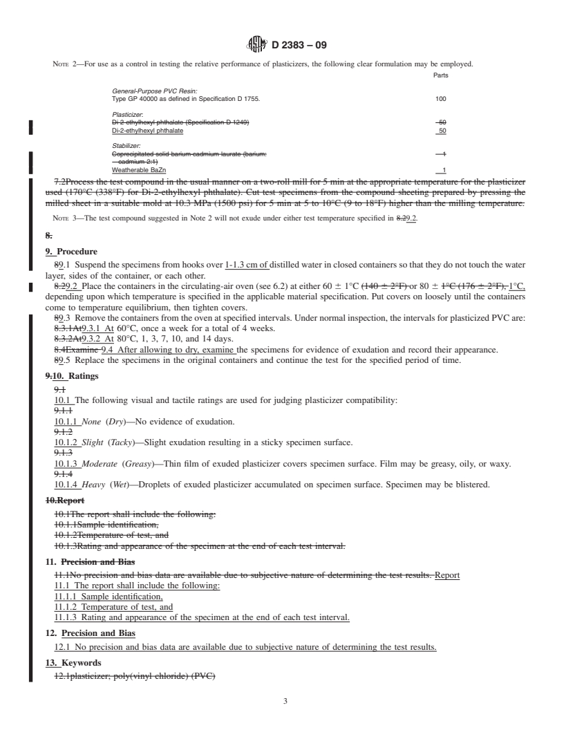 REDLINE ASTM D2383-09 - Standard Practice for Testing Plasticizer Compatibility in Poly(Vinyl Chloride) (PVC) Compounds Under Humid Conditions