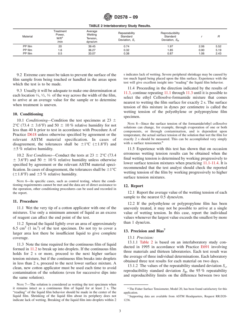 ASTM D2578-09 - Standard Test Method for Wetting Tension of Polyethylene and Polypropylene Films