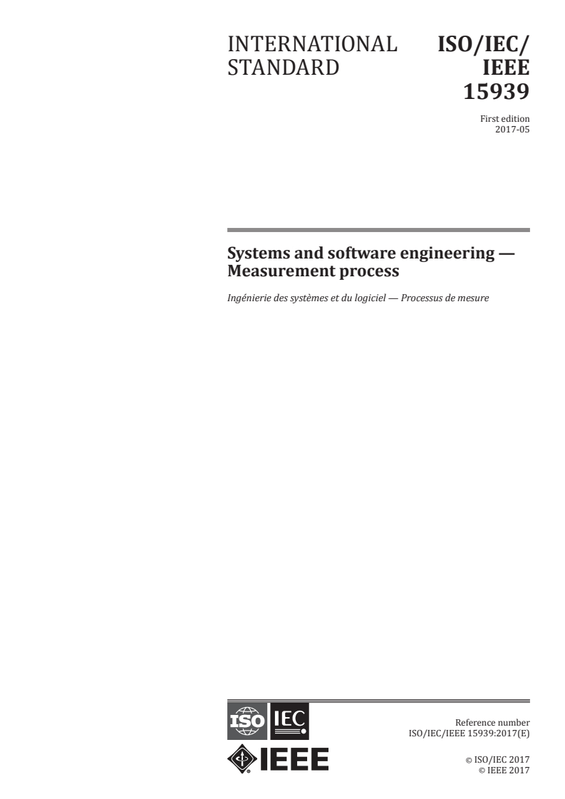 ISO/IEC/IEEE 15939:2017 ISO/IEC/IEEE 15939:2017 - Systems and software engineering — Measurement process
Released:5/18/2017 - Page 1 preview
