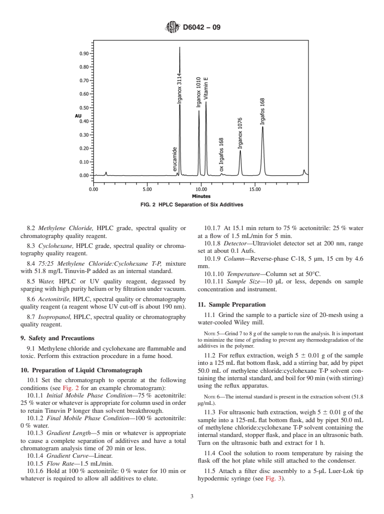 ASTM D6042-09 - Standard Test Method for Determination of Phenolic Antioxidants and Erucamide Slip Additives in Polypropylene Homopolymer Formulations Using Liquid Chromatography (LC)