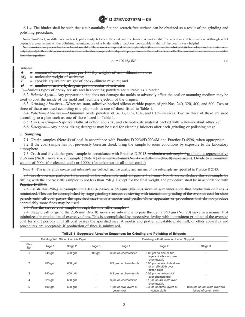 REDLINE ASTM D2797/D2797M-09 - Standard Practice for Preparing Coal Samples for Microscopical Analysis by Reflected Light