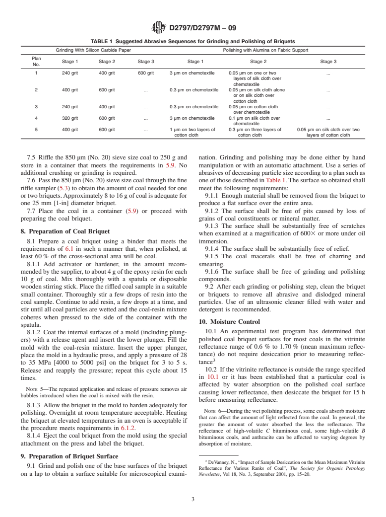 ASTM D2797/D2797M-09 - Standard Practice for Preparing Coal Samples for Microscopical Analysis by Reflected Light