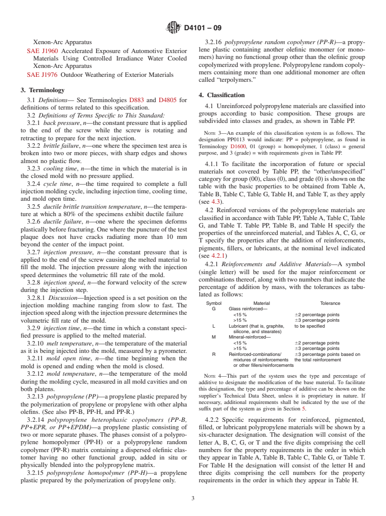 ASTM D4101-09 - Standard Specification for Polypropylene Injection and Extrusion Materials