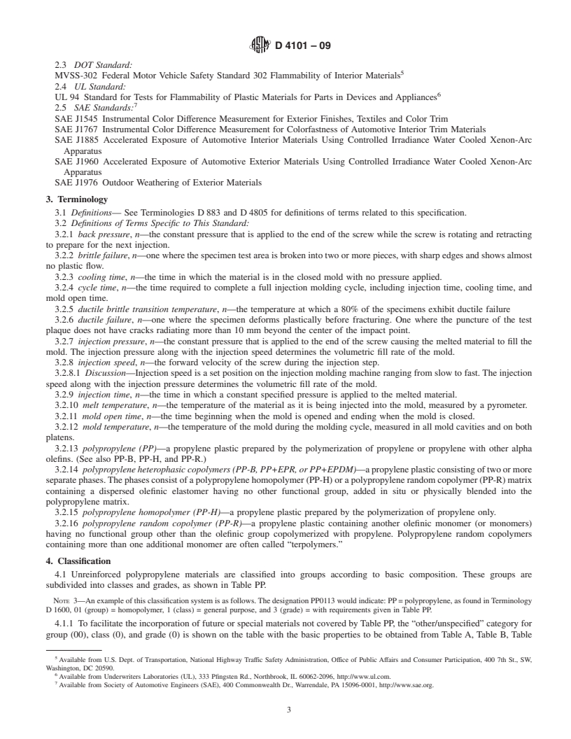 REDLINE ASTM D4101-09 - Standard Specification for Polypropylene Injection and Extrusion Materials