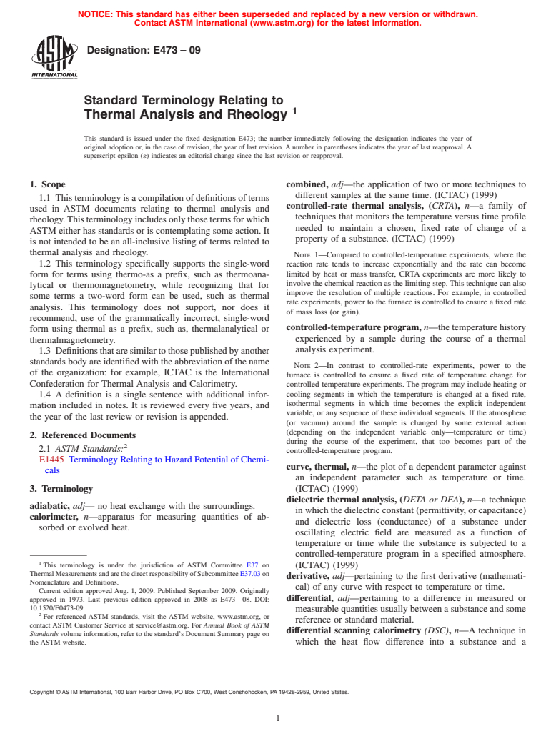 ASTM E473-09 - Standard Terminology Relating to  Thermal Analysis and Rheology