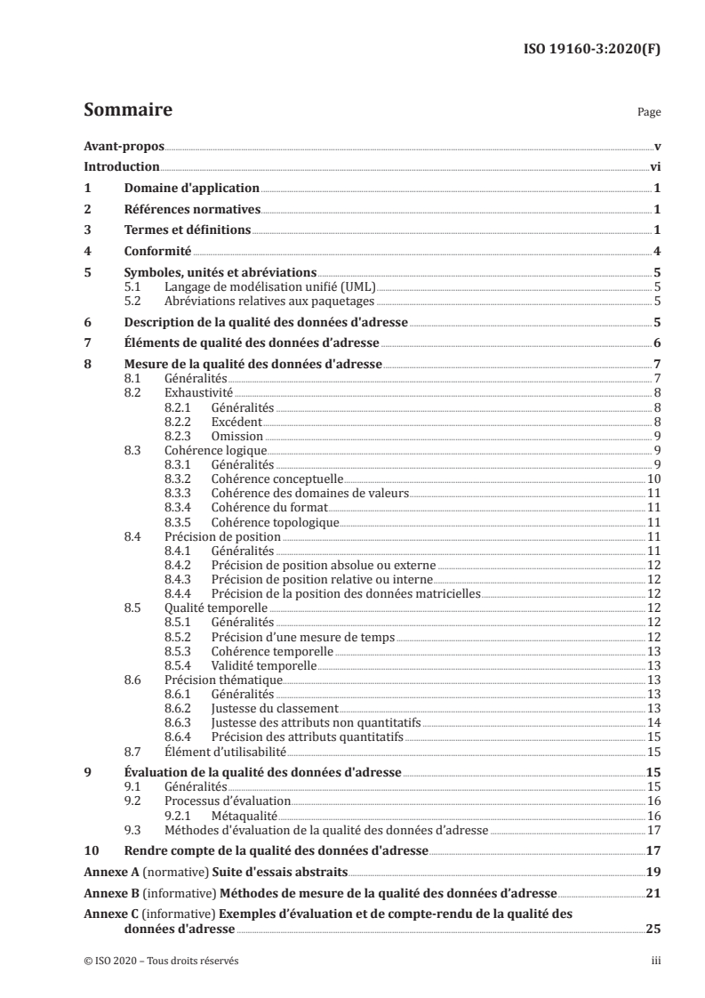 ISO 19160-3:2020 - Adressage — Partie 3: Qualité des données d'adresse
Released:2/26/2020