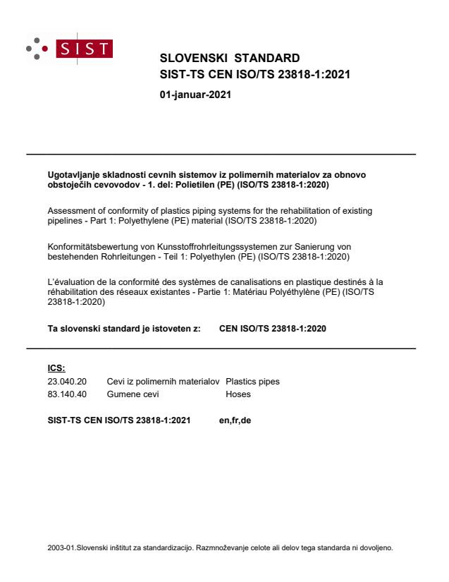 TS CEN ISO/TS 23818-1:2021 - BARVE