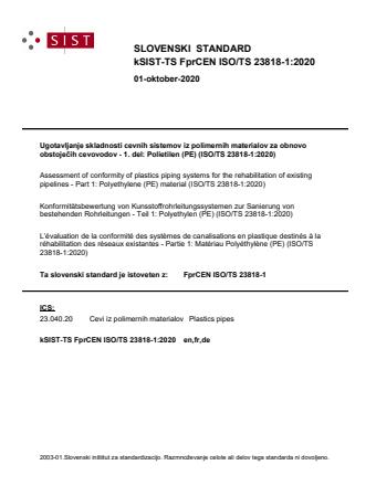 kTS FprCEN ISO/TS 23818-1:2020 - BARVE