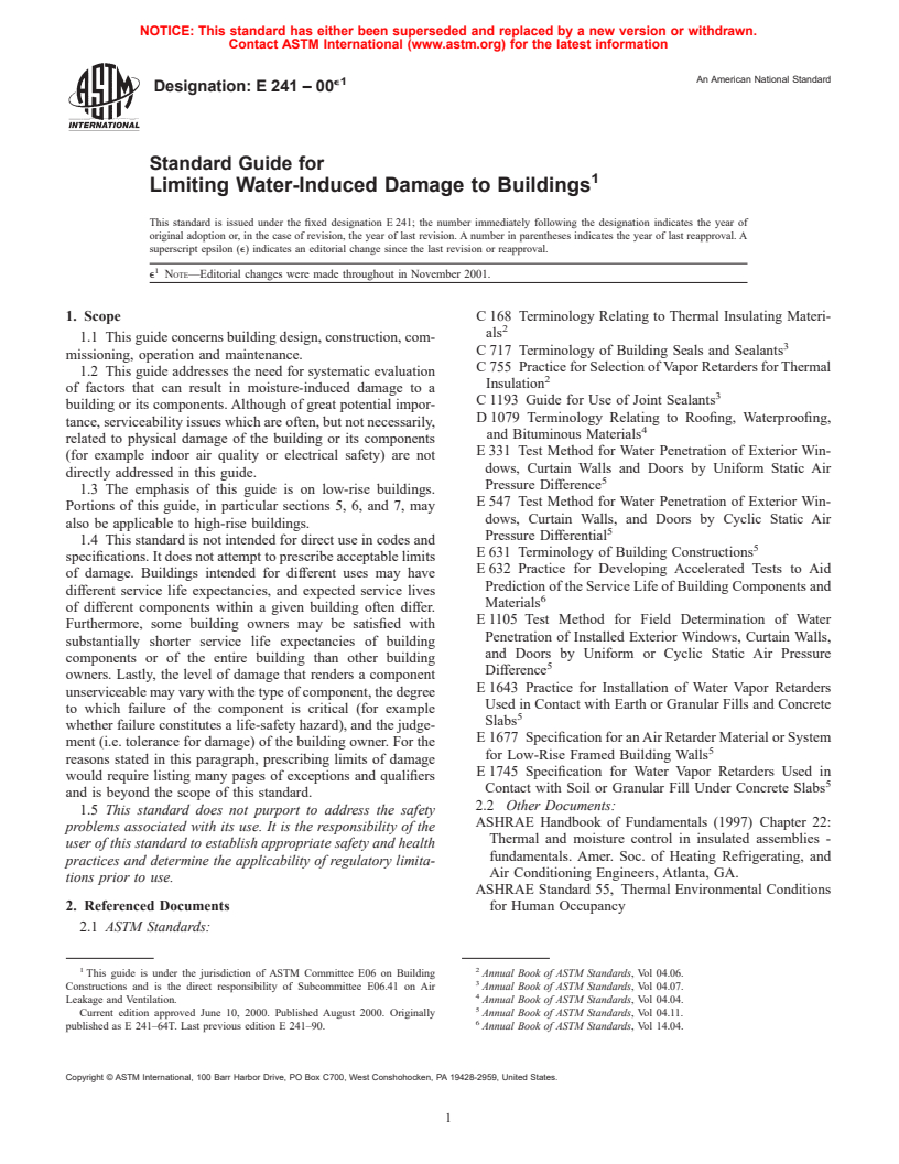 ASTM E241-00e1 - Standard Guide for Limiting Water-Induced Damage to Buildings