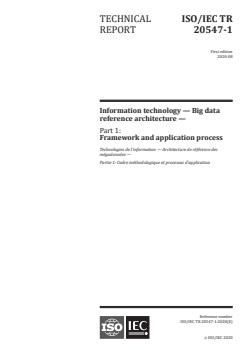 ISO/IEC TR 20547-1:2020 - Information technology — Big data reference architecture — Part 1: Framework and application process
Released:8/20/2020 - Page 1 preview