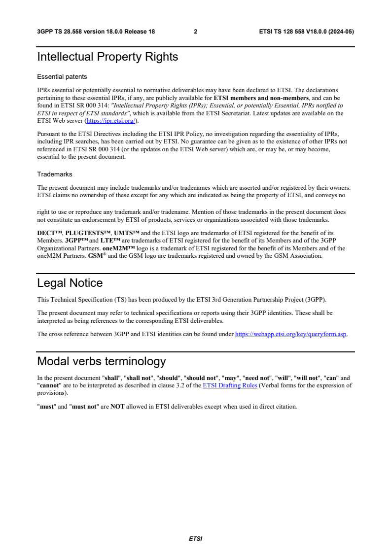 ETSI TS 128 558 V18.0.0 (2024-05) - 5G; Management and orchestration; UE level measurements for 5G system (3GPP TS 28.558 version 18.0.0 Release 18)