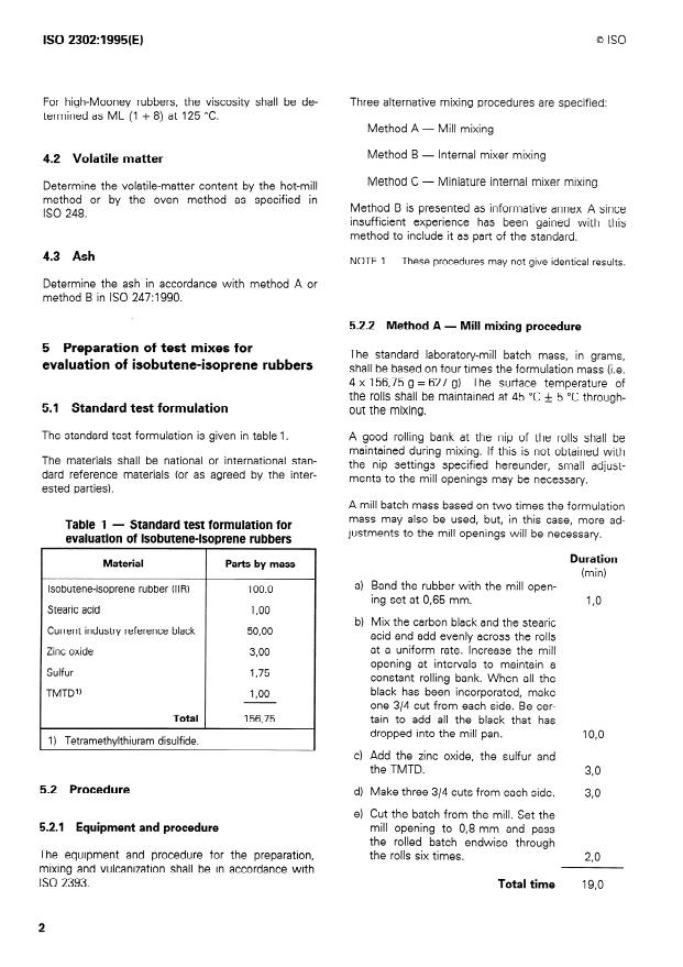 ISO 2302:1995 ISO 2302:1995 - Isobutene-isoprene rubber (IIR) -- Evaluation procedures - Page 4 preview