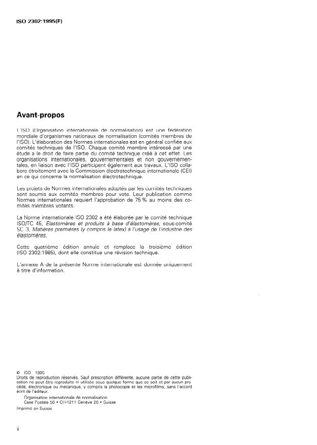 ISO 2302:1995 ISO 2302:1995 - Caoutchouc isobutene-isoprene (IIR) -- Méthode d'évaluation - Page 2 preview