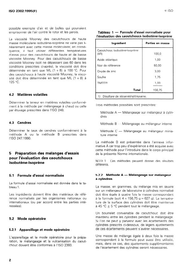 ISO 2302:1995 ISO 2302:1995 - Caoutchouc isobutene-isoprene (IIR) -- Méthode d'évaluation - Page 4 preview