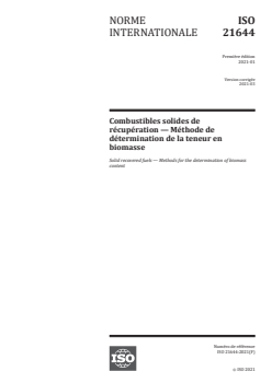 ISO 21644:2021 - Combustibles solides de récupération — Méthode de détermination de la teneur en biomasse
Released:3/25/2021 - Page 1 preview