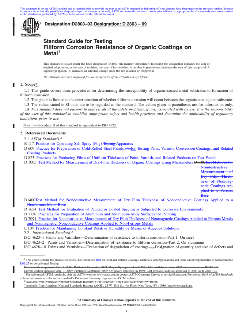 REDLINE ASTM D2803-09 - Standard Guide for Testing Filiform Corrosion Resistance of Organic Coatings on Metal